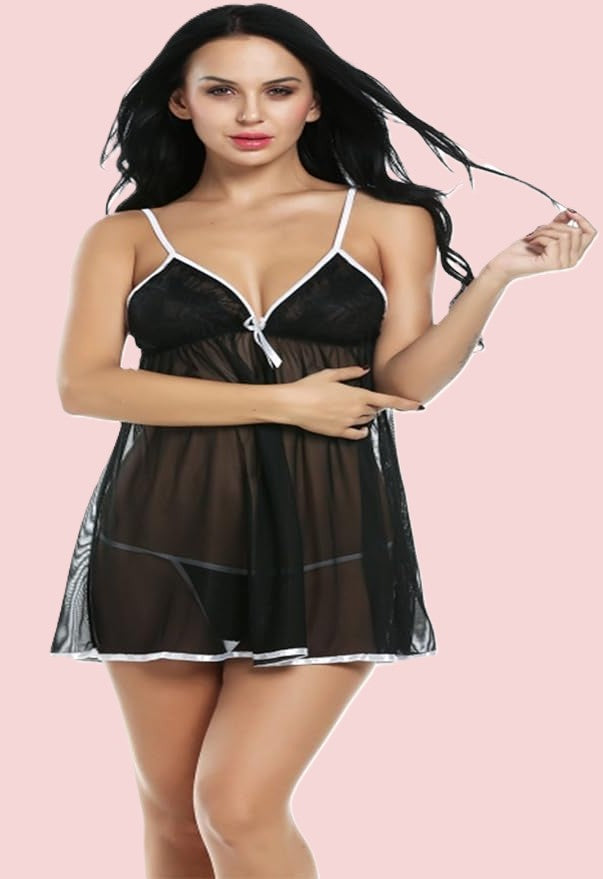 Self Design Halter Neck Babydoll Night Suit For Women