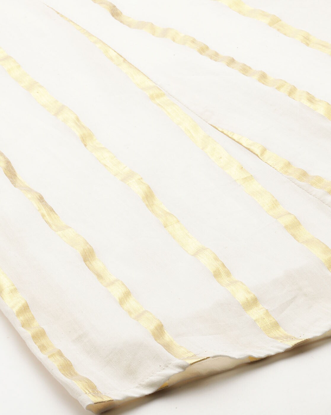 Cream Pure Silk Striped Mid Rise Regular Fit Palazzo For Women