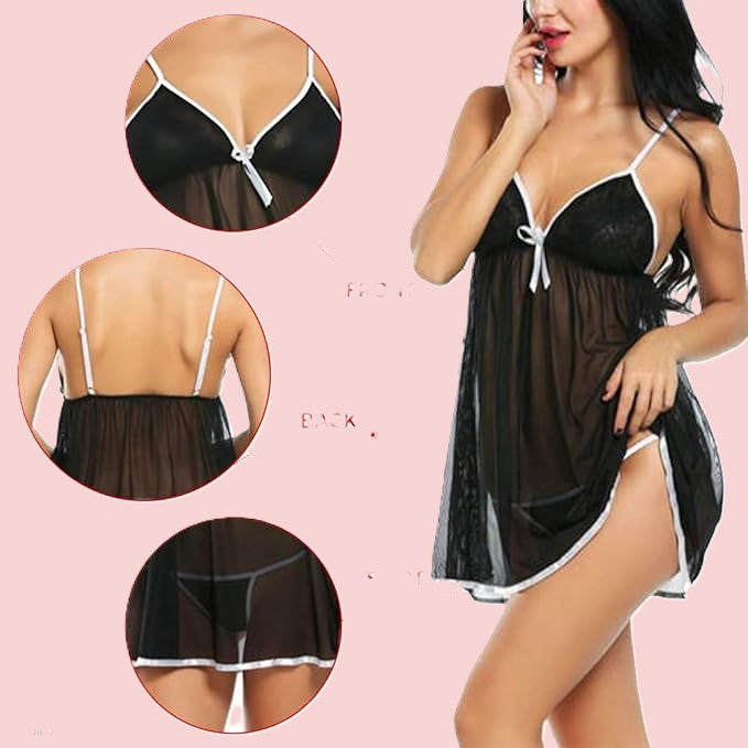 Self Design Halter Neck Babydoll Night Suit For Women
