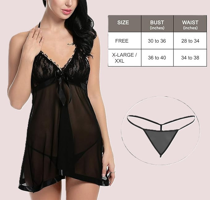 Net Self Design Halter Neck Babydoll Night Suit For Women