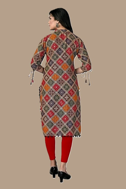 Women Printed Cotton Rayon Straight Kurta (Multicolor)