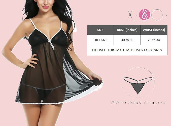 Self Design Halter Neck Babydoll Night Suit For Women