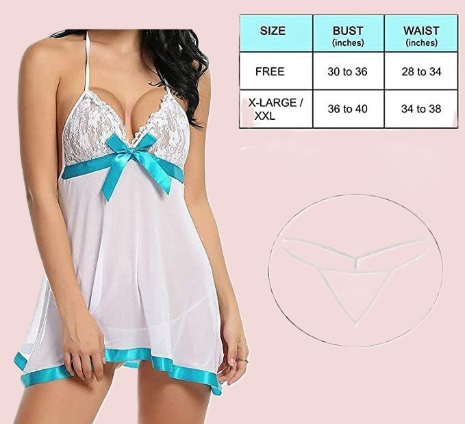 Net Self Design Halter Neck Babydoll Night Suit For Women