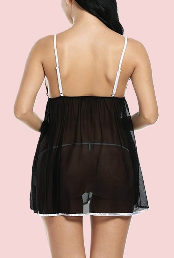 Self Design Halter Neck Babydoll Night Suit For Women