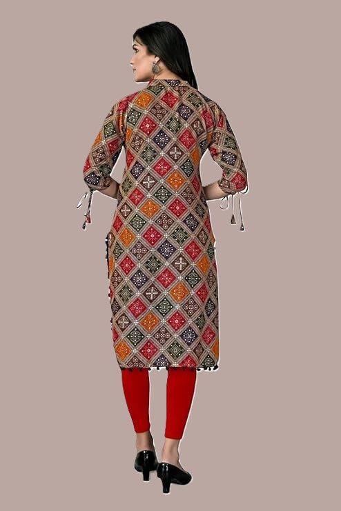Women Printed Cotton Rayon Straight Kurta (Multicolor)