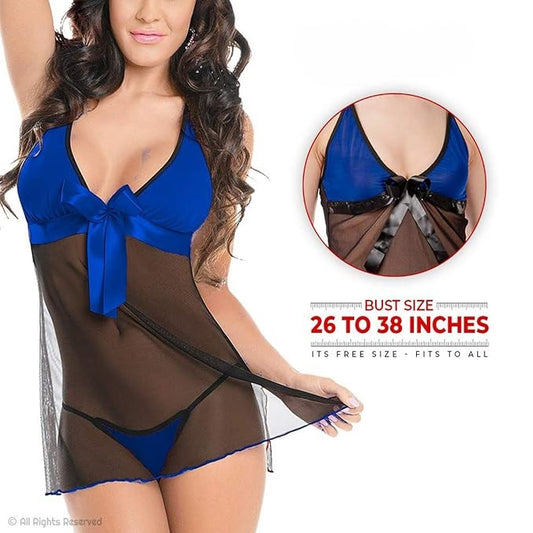 Net Self Design Halter Neck Babydoll Night Suit For Women