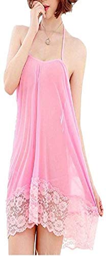 Pink Net Self Design Halter Neck Babydoll Night Suit For Women