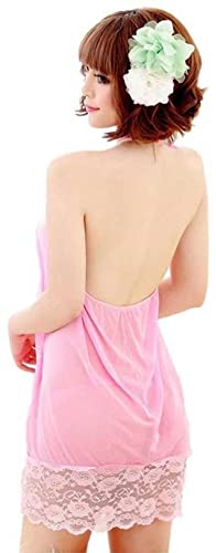 Pink Net Self Design Halter Neck Babydoll Night Suit For Women