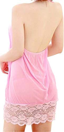 Pink Net Self Design Halter Neck Babydoll Night Suit For Women