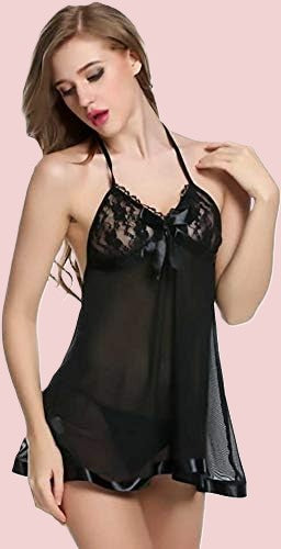Net Self Design Halter Neck Babydoll Night Suit For Women