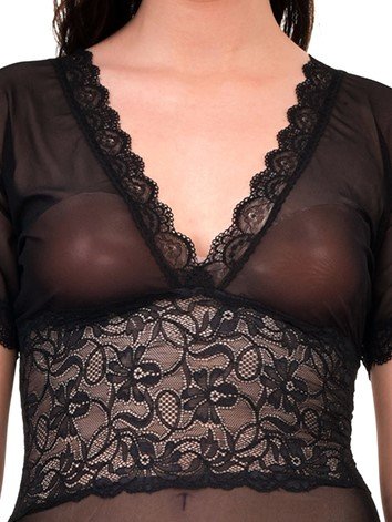 Black Net Self Design Halter Neck Babydoll Night Suit For Women