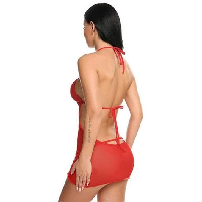 Self Design Halter Neck Babydoll Night Suit For Women
