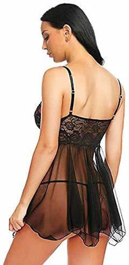 Net Self Design Halter Neck Babydoll Night Suit For Women