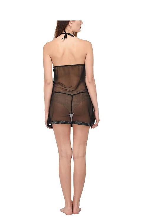 Net Self Design Halter Neck Babydoll Night Suit For Women