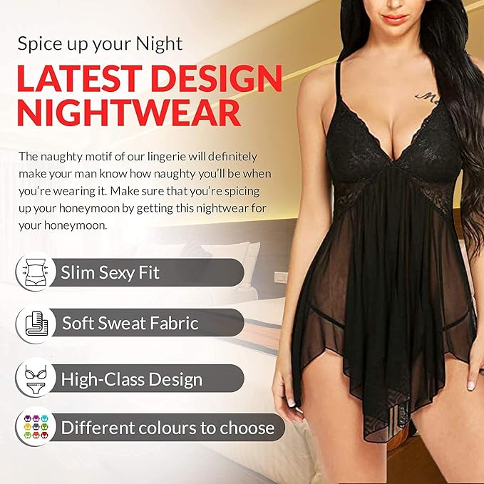 Net Self Design Halter Neck Babydoll Night Suit For Women