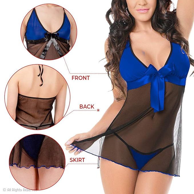 Net Self Design Halter Neck Babydoll Night Suit For Women