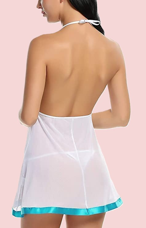 Net Self Design Halter Neck Babydoll Night Suit For Women