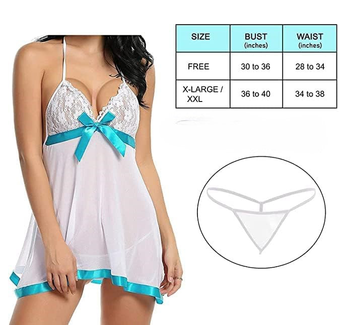 Net Self Design Halter Neck Babydoll Night Suit For Women