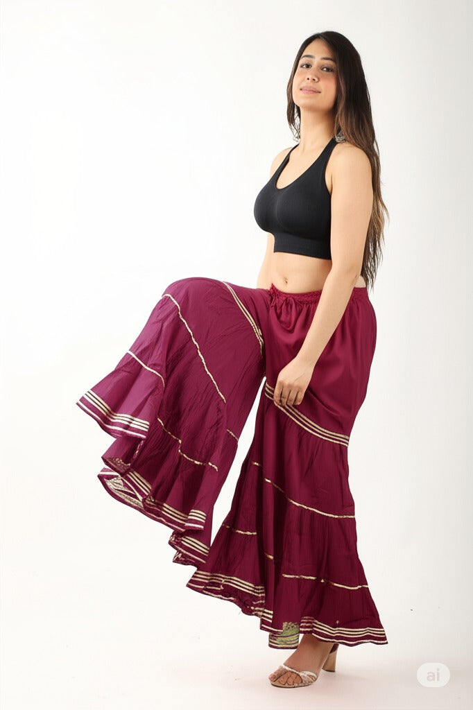 Women's Stylish and Fashionable Mid-Rise Garara/sharara Palazzo Pants with Elasticated Waist