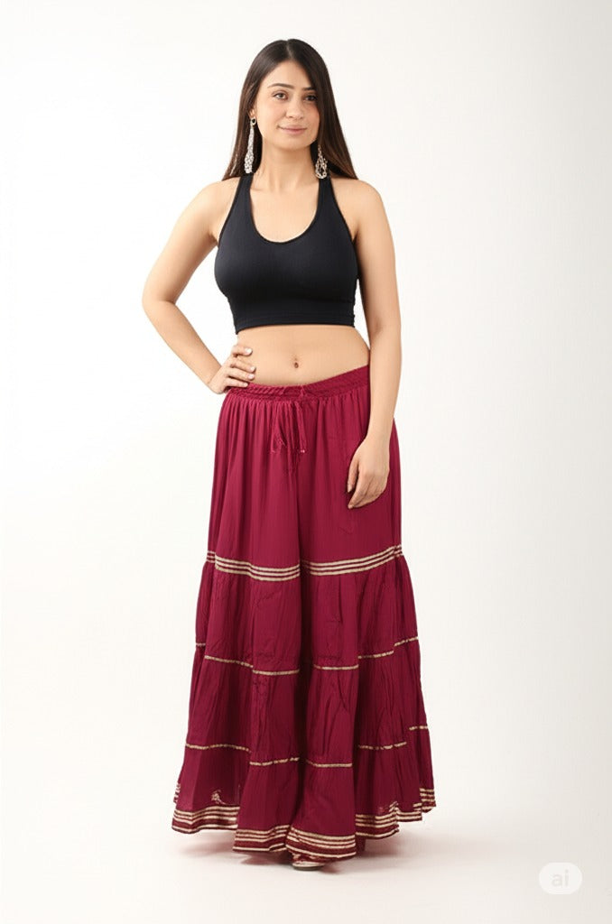 Women's Stylish and Fashionable Mid-Rise Garara/sharara Palazzo Pants with Elasticated Waist