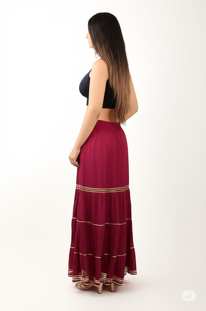Women's Stylish and Fashionable Mid-Rise Garara/sharara Palazzo Pants with Elasticated Waist