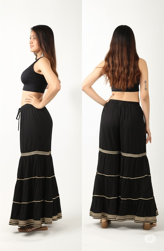 Women's Stylish and Fashionable Mid-Rise Garara/sharara Palazzo Pants with Elasticated Waist