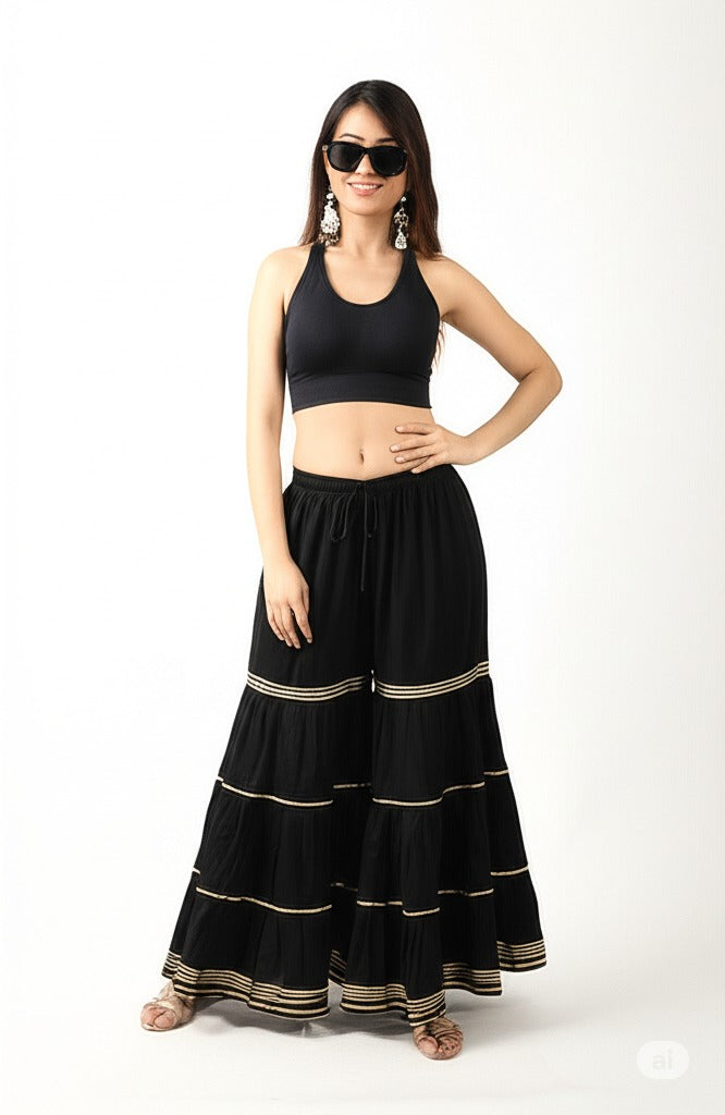 Women's Stylish and Fashionable Mid-Rise Garara/sharara Palazzo Pants with Elasticated Waist