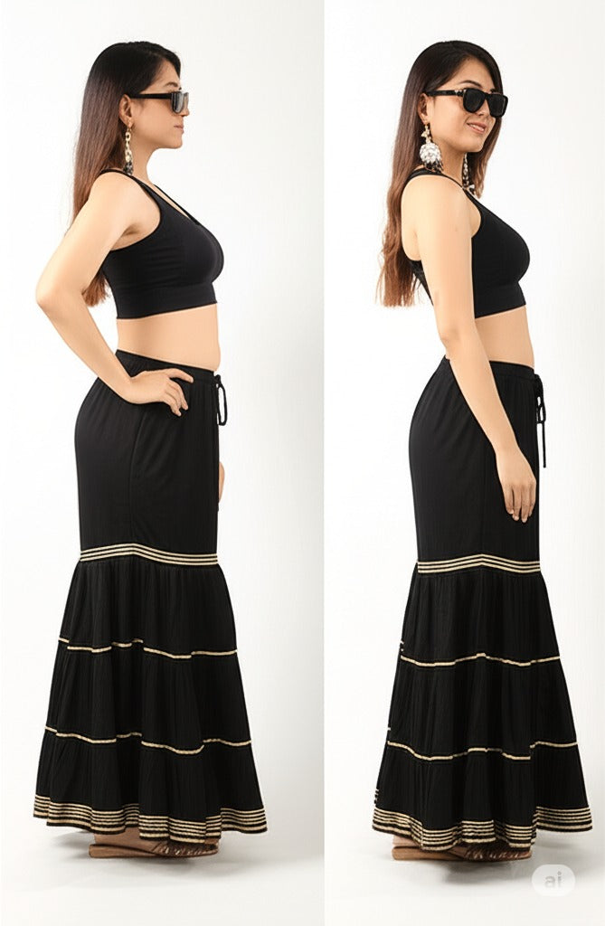 Women's Stylish and Fashionable Mid-Rise Garara/sharara Palazzo Pants with Elasticated Waist