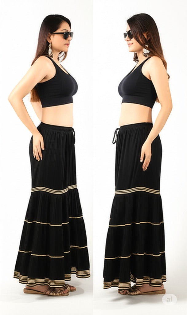 Women's Stylish and Fashionable Mid-Rise Garara/sharara Palazzo Pants with Elasticated Waist