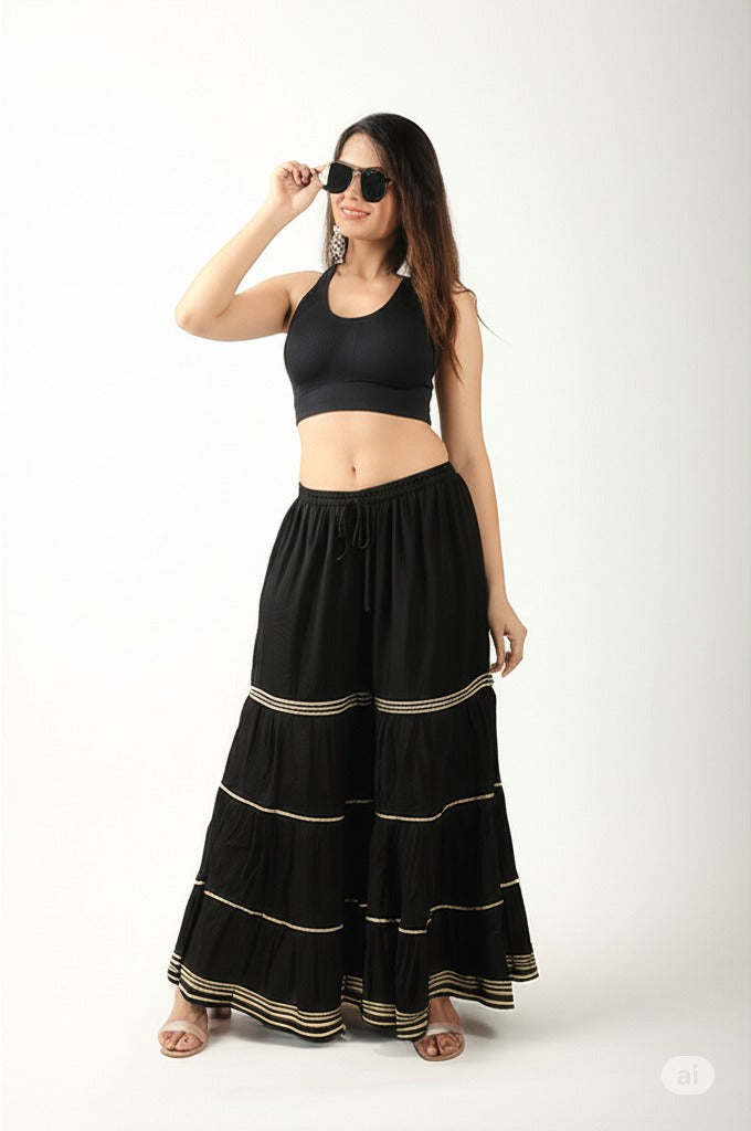 Women's Stylish and Fashionable Mid-Rise Garara/sharara Palazzo Pants with Elasticated Waist