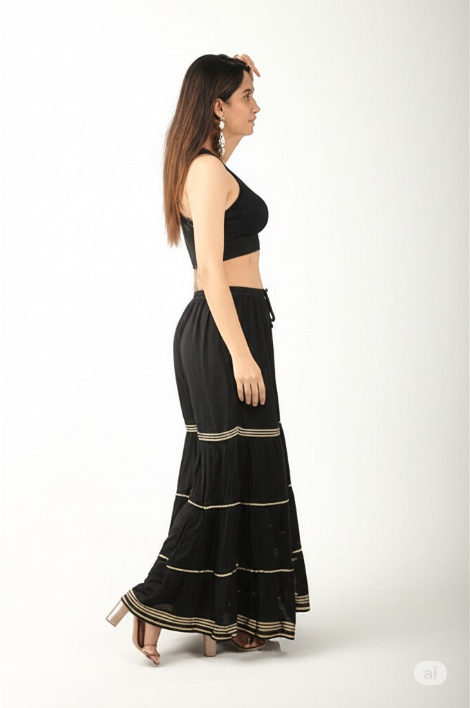 Women's Stylish and Fashionable Mid-Rise Garara/sharara Palazzo Pants with Elasticated Waist