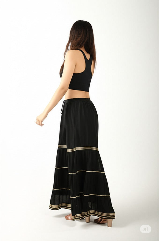 Women's Stylish and Fashionable Mid-Rise Garara/sharara Palazzo Pants with Elasticated Waist