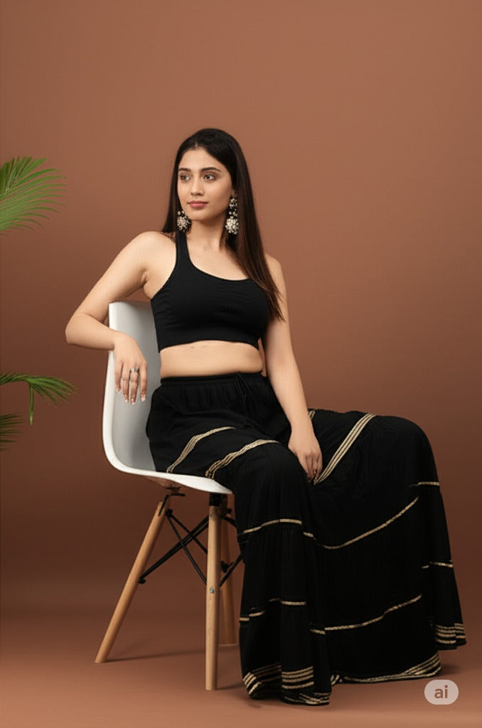 Women's Stylish and Fashionable Mid-Rise Garara/sharara Palazzo Pants with Elasticated Waist