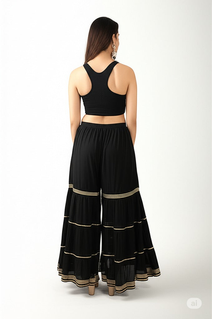 Women's Stylish and Fashionable Mid-Rise Garara/sharara Palazzo Pants with Elasticated Waist