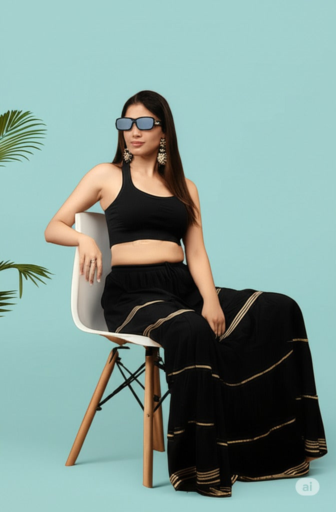 Women's Stylish and Fashionable Mid-Rise Garara/sharara Palazzo Pants with Elasticated Waist