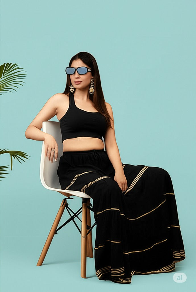 Women's Stylish and Fashionable Mid-Rise Garara/sharara Palazzo Pants with Elasticated Waist