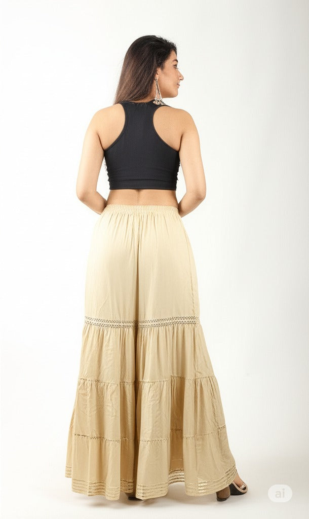 Women's Stylish and Fashionable Mid-Rise Garara/sharara Palazzo Pants with Elasticated Waist