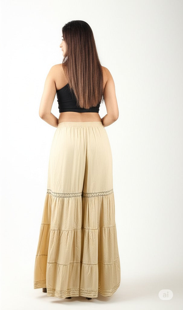 Women's Stylish and Fashionable Mid-Rise Garara/sharara Palazzo Pants with Elasticated Waist