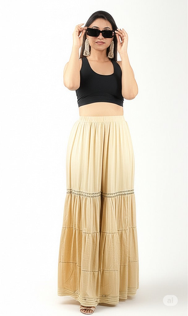 Women's Stylish and Fashionable Mid-Rise Garara/sharara Palazzo Pants with Elasticated Waist