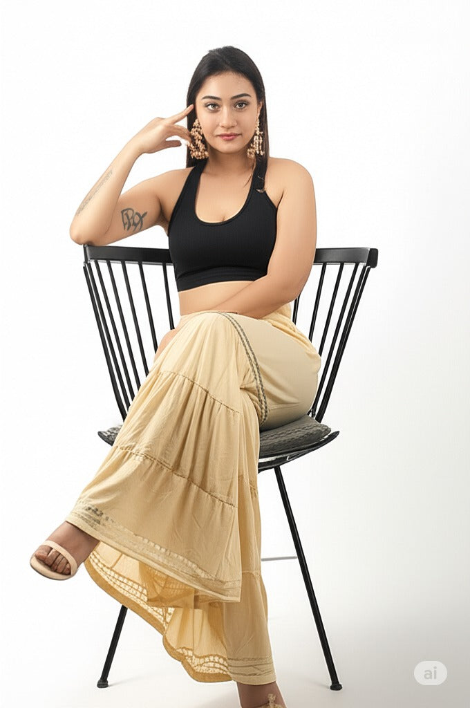 Women's Stylish and Fashionable Mid-Rise Garara/sharara Palazzo Pants with Elasticated Waist