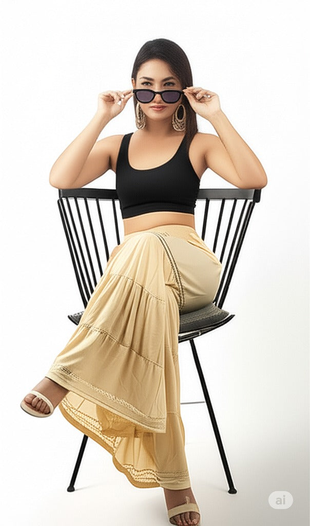 Women's Stylish and Fashionable Mid-Rise Garara/sharara Palazzo Pants with Elasticated Waist