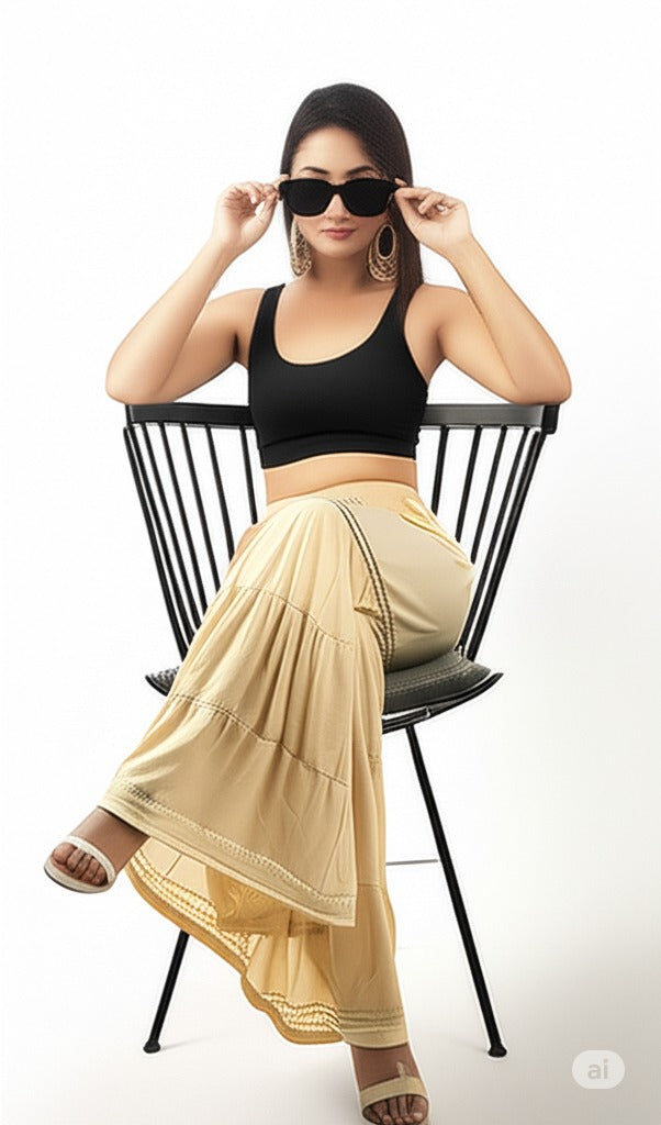 Women's Stylish and Fashionable Mid-Rise Garara/sharara Palazzo Pants with Elasticated Waist