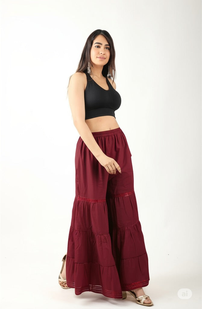 Women's Stylish and Fashionable Mid-Rise Garara/sharara Palazzo Pants with Elasticated Waist
