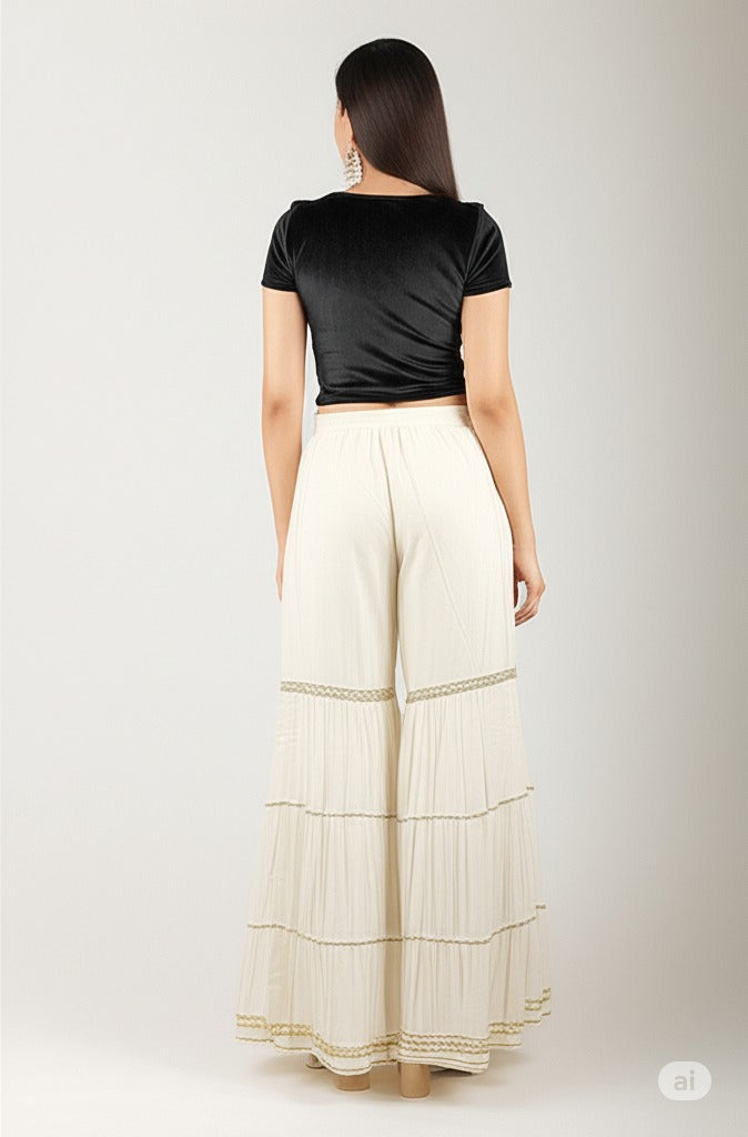 Women's Stylish and Fashionable Mid-Rise Garara/sharara Palazzo Pants with Elasticated Waist