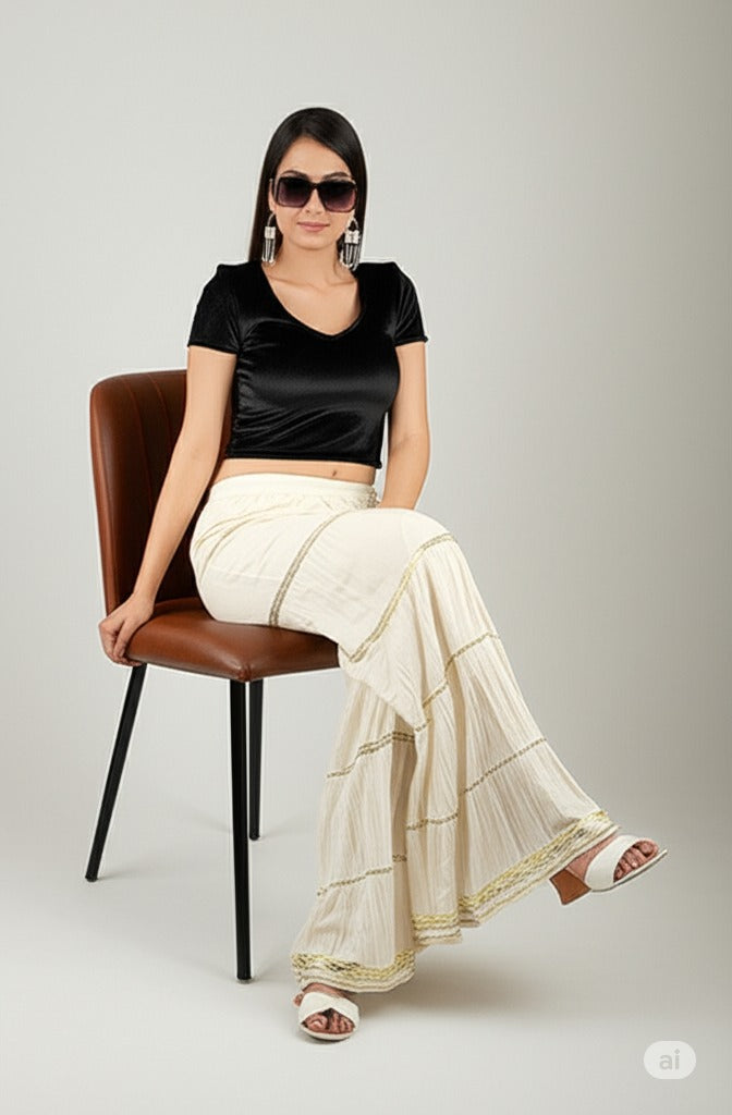 Women's Stylish and Fashionable Mid-Rise Garara/sharara Palazzo Pants with Elasticated Waist