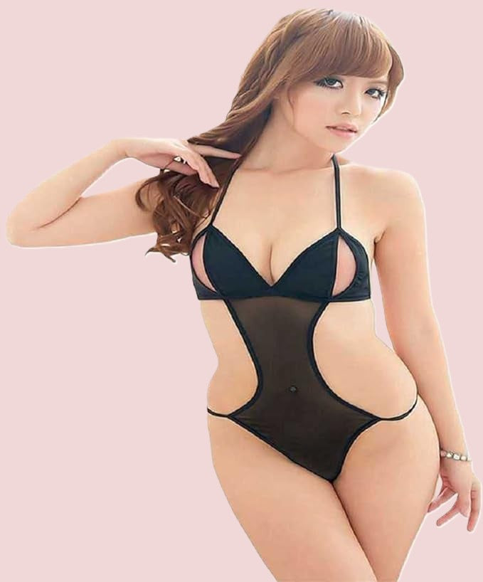 Net Self Design Halter Neck Babydoll Night Suit For Women