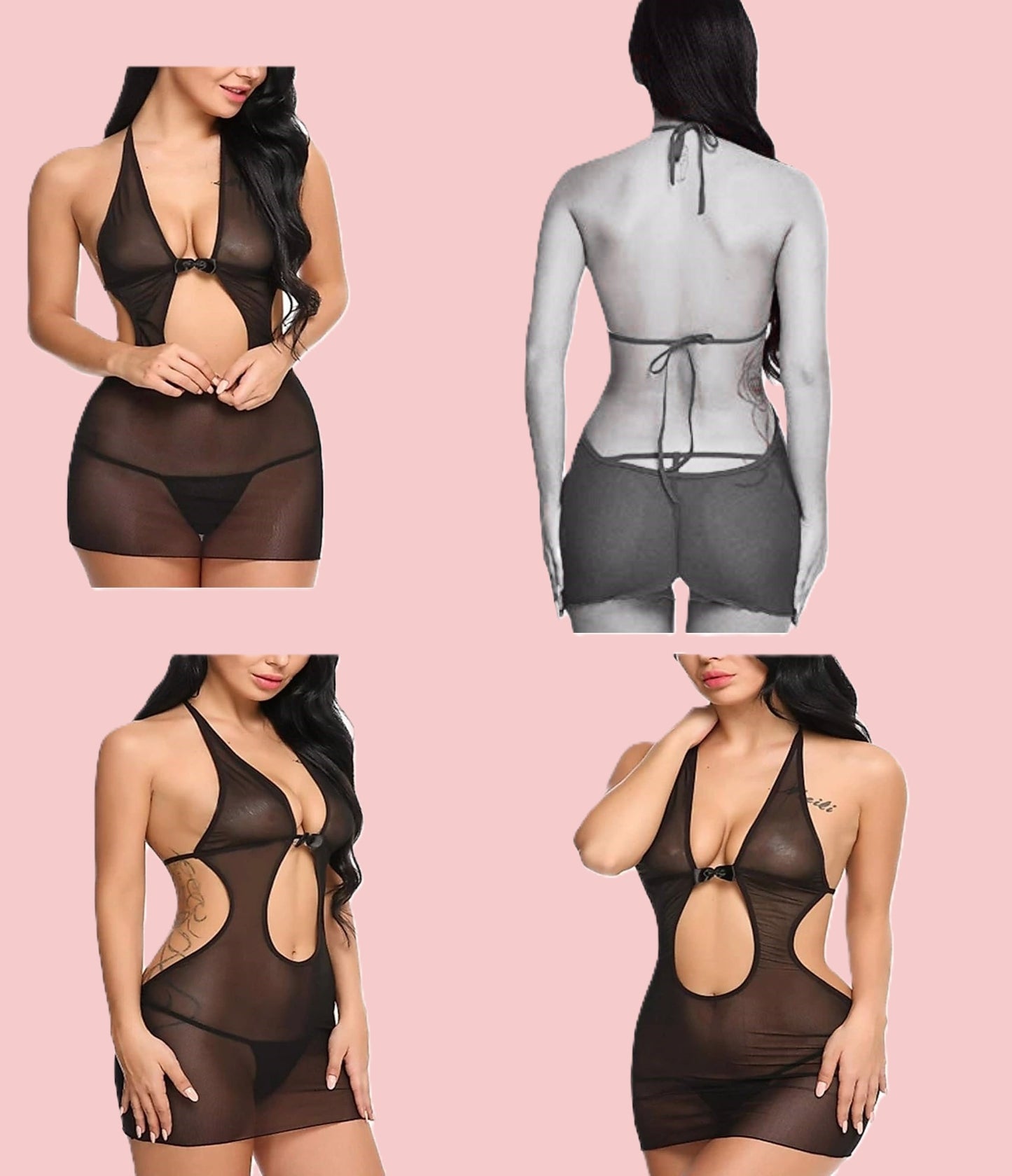 Self Design Halter Neck Babydoll Night Suit For Women