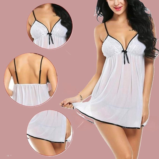 Self Design Halter Neck Babydoll Night Suit For Women