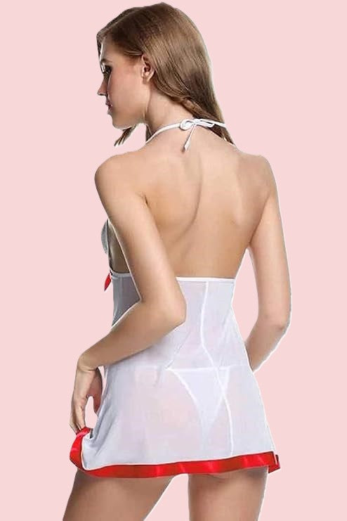 Net Self Design Halter Neck Babydoll Night Suit For Women