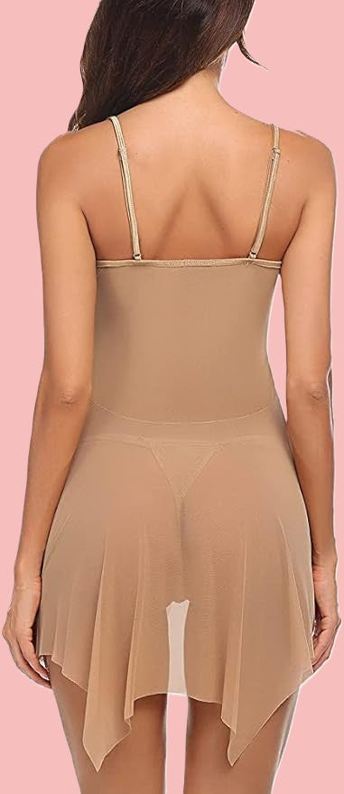 Net Self Design Halter Neck Babydoll Night Suit For Women